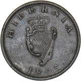 1805 Ireland Halfpenny - George III Copper Coin - Nice