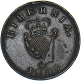 1806 Ireland Farthing - George III Copper Coin - Nice
