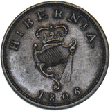 1806 Ireland Farthing - George III Copper Coin - Nice