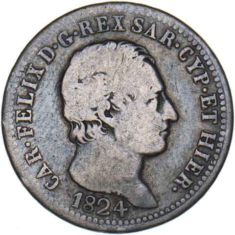 1824 Italy Sardinia 1 Lire - Carlo Felice Silver Coin
