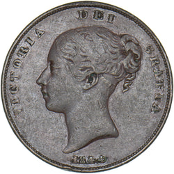 1844 Penny - Victoria British Copper Coin
