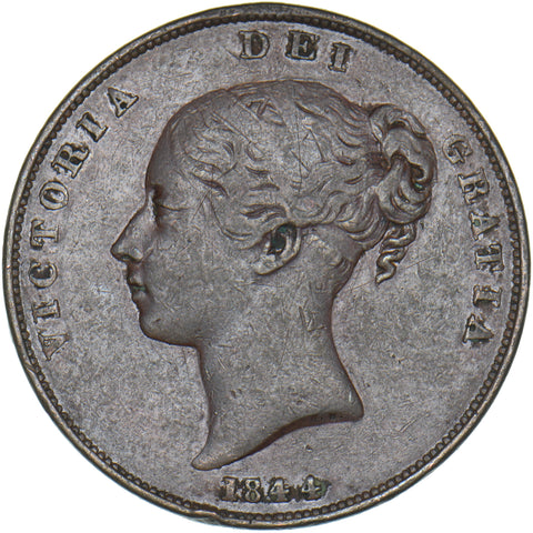 1844 Penny - Victoria British Copper Coin
