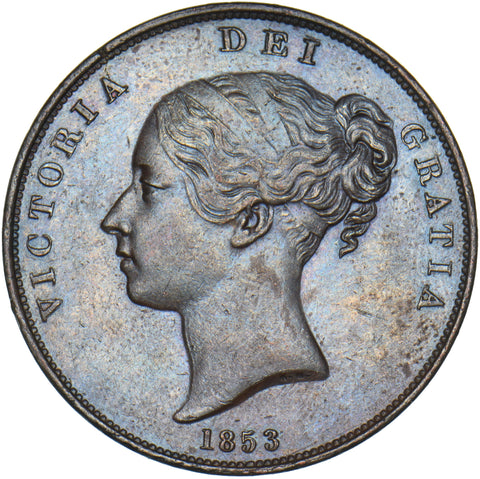 1853 Penny (OT) - Victoria British Copper Coin - Very Nice