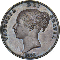 1858 Penny - Victoria British Copper Coin - Very Nice