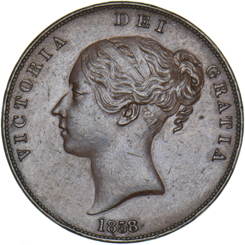 1858 Penny - Victoria British Copper Coin - Very Nice