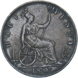 1887 Halfpenny - Victoria British Bronze Coin - Nice