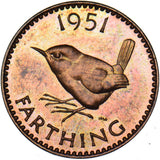 1951 Proof Farthing - George VI British Bronze Coin - Superb