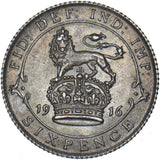 1916 Sixpence - George V British Silver Coin - Very Nice