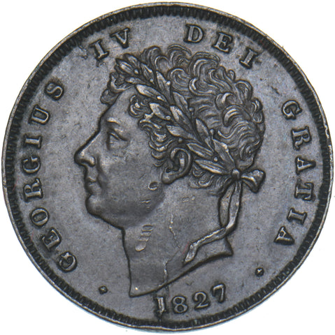 1827 Third Farthing - George IV British Copper Coin - Very Nice