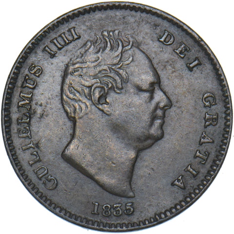 1835 Third Farthing - William IV British Copper Coin - Very Nice