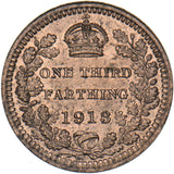 1913 Third Farthing - George V British Bronze Coin - Superb