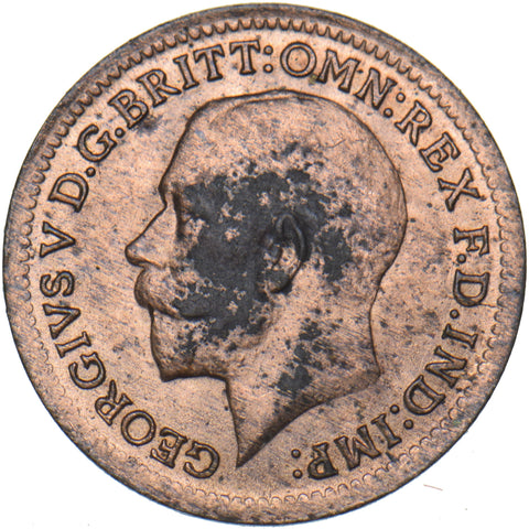 1913 Third Farthing - George V British Bronze Coin - Very Nice