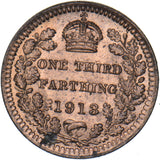 1913 Third Farthing - George V British Bronze Coin - Very Nice