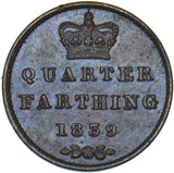 1839 Quarter Farthing - Victoria British Copper Coin - Very Nice