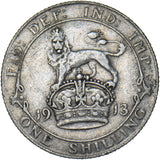 1913 Shilling - George V British Silver Coin - Nice