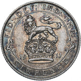 1911 Sixpence - George V British Silver Coin - Very Nice