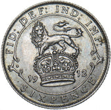 1912 Sixpence - George V British Silver Coin - Nice
