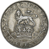 1921 Sixpence - George V British Silver Coin - Nice