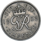 1952 Sixpence - George VI British Coin - Nice