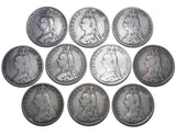 1887 - 1890 Double Florins Lot (10 Coins) - Victoria British Silver Coins