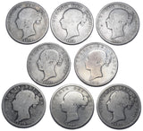 1874 - 1881 Halfcrowns Lot (8 Coins) - Victoria British Silver Coins - Date Run