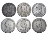 1887 - 1892 Halfcrowns Lot (6 Coins) - Victoria British Silver Coins - Date Run