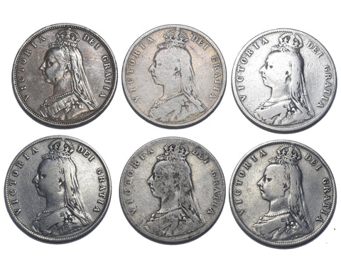 1887 - 1892 Halfcrowns Lot (6 Coins) - Victoria British Silver Coins - Date Run