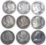 1893 - 1901 Halfcrowns Lot (9 Coins) - Victoria British Silver Coins - Date Run