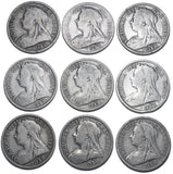 1893 - 1901 Halfcrowns Lot (9 Coins) - Victoria British Silver Coins - Date Run