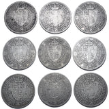 1893 - 1901 Halfcrowns Lot (9 Coins) - Victoria British Silver Coins - Date Run