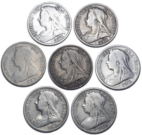 1895 - 1901 Halfcrowns Lot (7 Coins) - Victoria British Silver Coins - Date Run