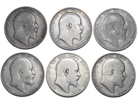 1902 - 1910 Halfcrowns Lot (6 Coins) - Edward VII British Silver Coins