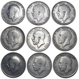 1911 - 1919 Halfcrowns Lot (9 Coins) - George V British Silver Coins - Date Run