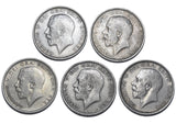 1914 - 1918 Halfcrowns Lot (5 Coins) - George V British Silver Coins - Date Run