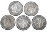 1914 - 1918 Halfcrowns Lot (5 Coins) - George V British Silver Coins - Date Run