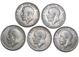 1914 - 1918 Halfcrowns Lot (5 Coins) - George V British Silver Coins - Date Run