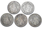1914 - 1918 Halfcrowns Lot (5 Coins) - George V British Silver Coins - Date Run