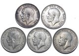 1914 - 1918 Halfcrowns Lot (5 Coins) - George V British Silver Coins - Date Run