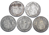 1914 - 1918 Halfcrowns Lot (5 Coins) - George V British Silver Coins - Date Run