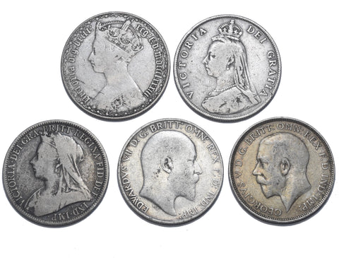 1883 - 1912 Florins Lot (5 Coins) - British Silver Coins - Different Types