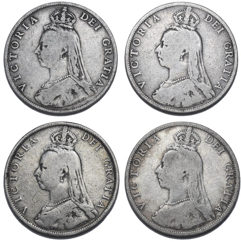 1887 - 1890 Florins Lot (4 Coins) - Victoria British Silver Coins - Date Run