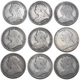 1893 - 1901 Florins Lot (9 Coins) - Victoria British Silver Coins - Date Run