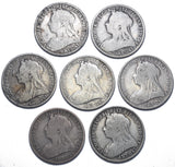 1895 - 1901 Florins Lot (7 Coins) - Victoria British Silver Coins - Date Run