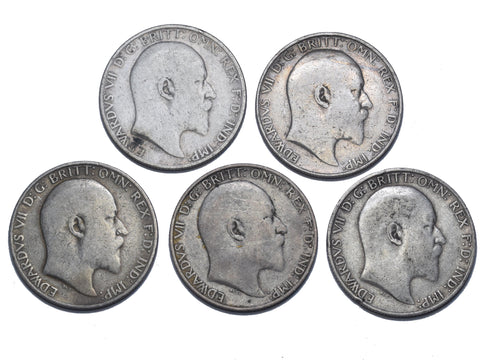 1902 - 1910 Florins Lot (5 Coins) - Edward VII British Silver Coins