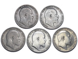 1902 - 1910 Florins Lot (5 Coins) - Edward VII British Silver Coins