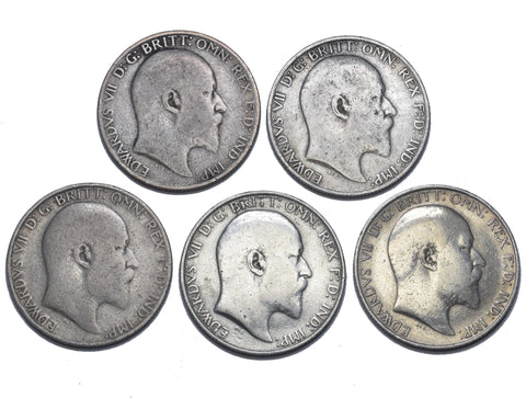 1902 - 1910 Florins Lot (5 Coins) - Edward VII British Silver Coins