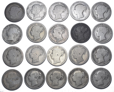1838 - 1886 Shillings Lot (20 Coins) - Victoria British Silver Coins