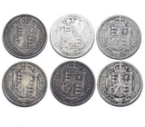 1887 - 1892 Shillings Lot (6 Coins) - Victoria British Silver Coins - Date Run