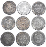 1893 - 1901 Shillings Lot (9 Coins) - Victoria British Silver Coins - Date Run