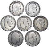 1902 - 1910 Shillings Lot (7 Coins) - Edward VII British Silver Coins